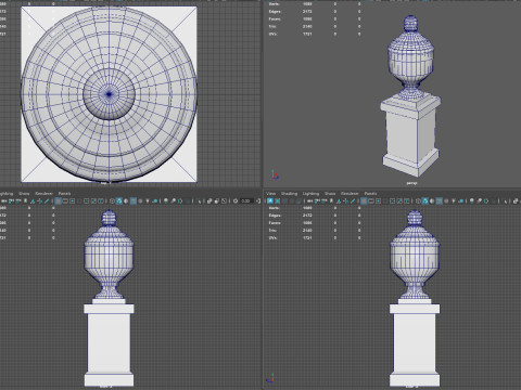 Ornate Classical Urn with Pedestal Low-poly 3D Model