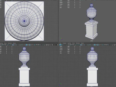 Urna Cl&aacute;ssica Ornamentada com Pedestal Low-poly Modelo 3D