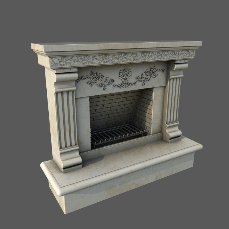 Neoclassical Ornate Fireplace with Fluted Pilasters 3D 모델 .c4d .max .obj .3ds .fbx .stl .blend