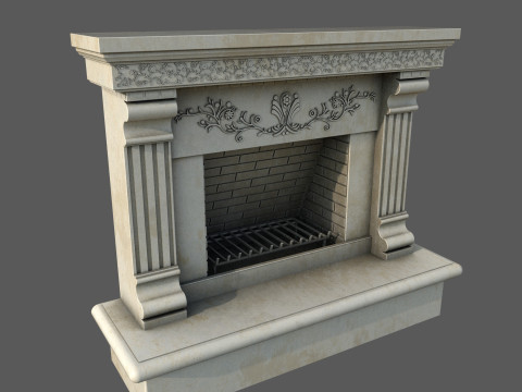 Neoclassical Ornate Fireplace with Fluted Pilasters 3D Model