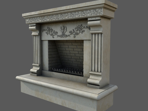 Neoclassical Ornate Fireplace with Fluted Pilasters 3D 모델