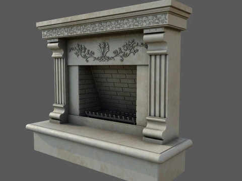 Camino neoclassico decorato con pilastri scanalati Modello 3D