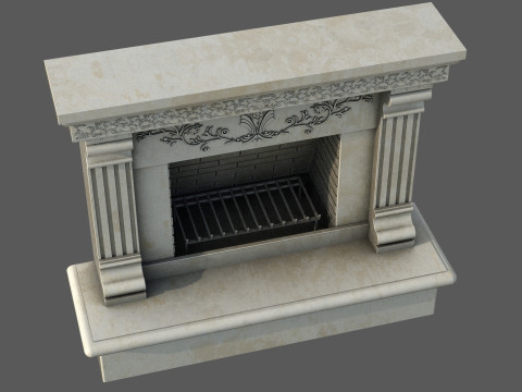 Neoclassical Ornate Fireplace with Fluted Pilasters 3D 모델