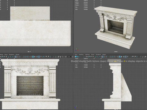 Neoclassical Ornate Fireplace with Fluted Pilasters 3D 모델