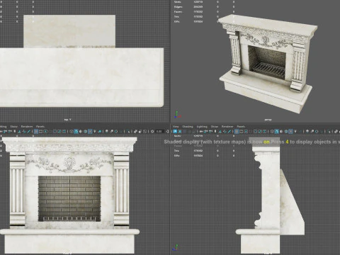 Camino neoclassico decorato con pilastri scanalati Modello 3D