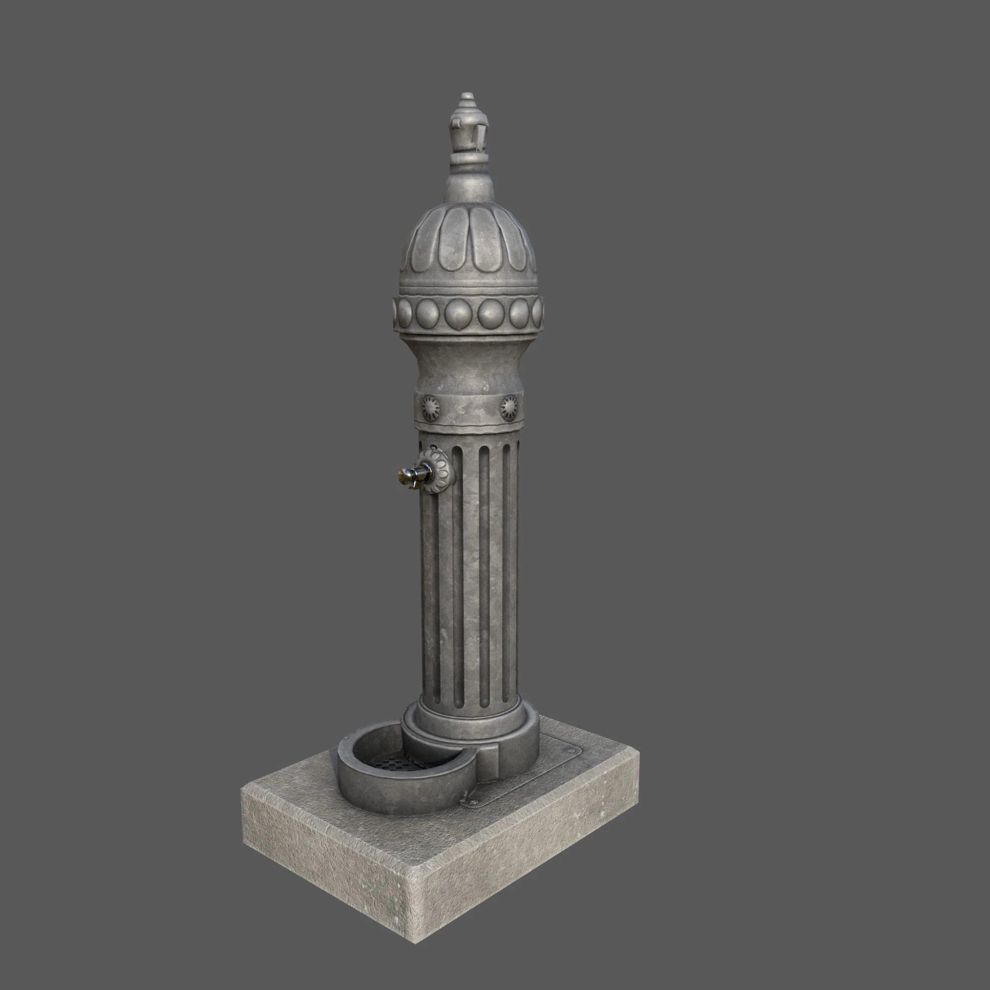 Ornamental Drinking Fountain Low Poly PBR Textured Game Ready 3D Model .c4d .max .obj .3ds .fbx .stl .blend