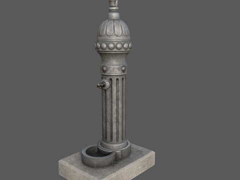 Ornamental Drinking Fountain Low Poly PBR Textured Game Ready Modelo 3D