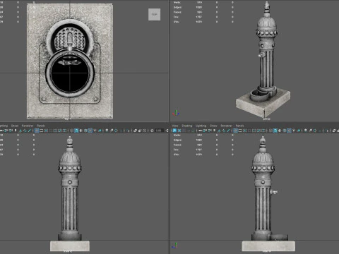 Ornamental Drinking Fountain Low Poly PBR Textured Game Ready 3D Model
