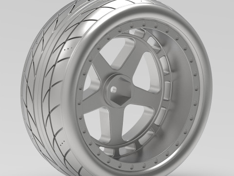 One-Piece 5-Spoke Racing Wheel with Integrated Tire 3D-Druckmodell