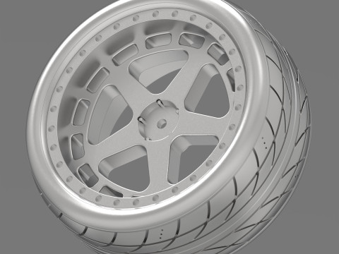 One-Piece 5-Spoke Racing Wheel with Integrated Tire 3D-Druckmodell