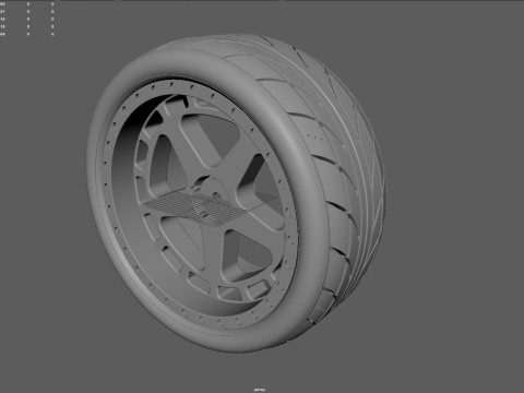 One-Piece 5-Spoke Racing Wheel with Integrated Tire 3D-Druckmodell