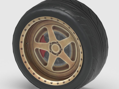 High-Performance Car Wheel Assembly Low Poly PBR 4K Modello 3D