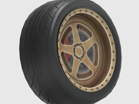 Conjunto de roda de carro de alto desempenho Low Poly PBR 4K Modelo 3D