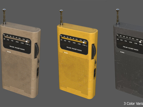 Low Poly AM-FM Pocket Radio Game-Ready 3D Asset with 3 Color Variants PBR 4K Textures BONUS Hi 3Dモデル