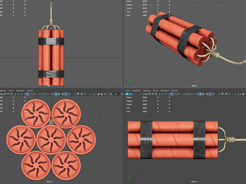 Dynamite Charge - Stylized Low Poly Explosive Game Ready PBR 4K Textures Modèle 3D