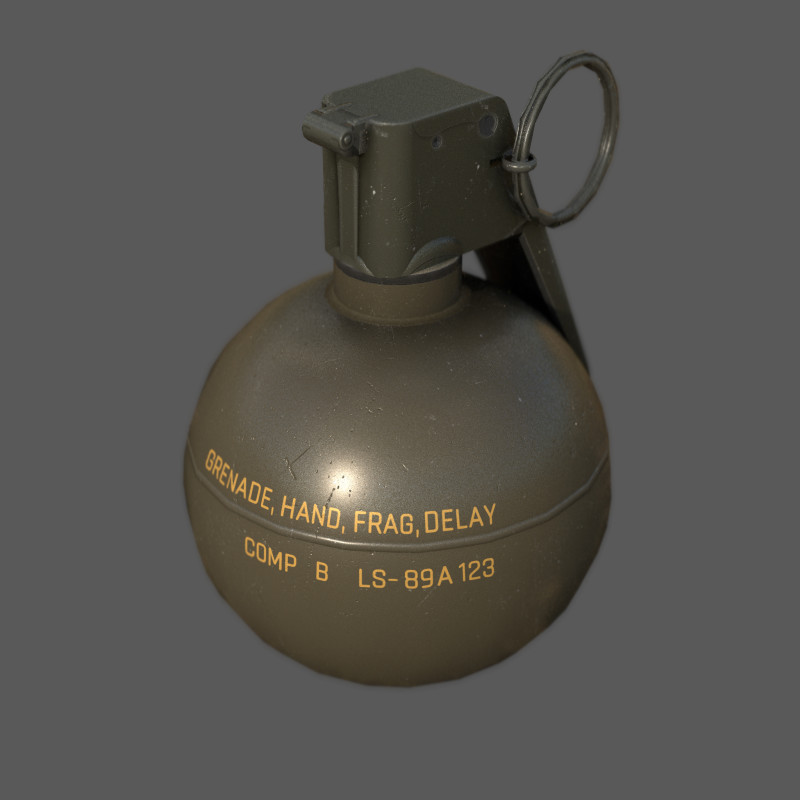M67 Frag Grenade Low Poly Game-Ready with 4K PBR Textures FBX OBJ BLEND MAX MB 3D Модель .c4d .max .obj .3ds .fbx .stl .blend