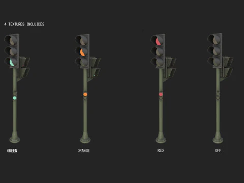Segnale stradale urbano con semaforo pedonale a basso poli con texture PBR 4K Modello 3D