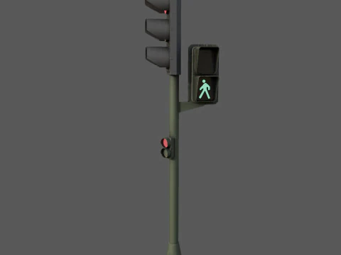 Segnale stradale urbano con semaforo pedonale a basso poli con texture PBR 4K Modello 3D