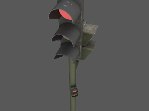 Segnale stradale urbano con semaforo pedonale a basso poli con texture PBR 4K Modello 3D