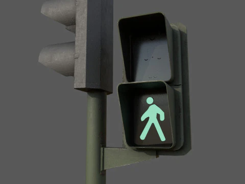 Segnale stradale urbano con semaforo pedonale a basso poli con texture PBR 4K Modello 3D