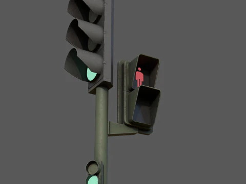 Segnale stradale urbano con semaforo pedonale a basso poli con texture PBR 4K Modello 3D