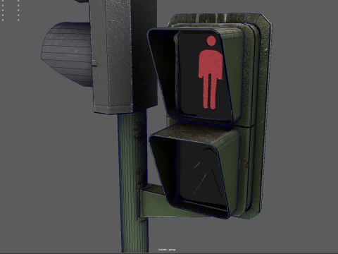 Segnale stradale urbano con semaforo pedonale a basso poli con texture PBR 4K Modello 3D