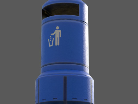 Low Poly Plastic Trash Bin PBR 4K Textures Game Ready 3D Модель