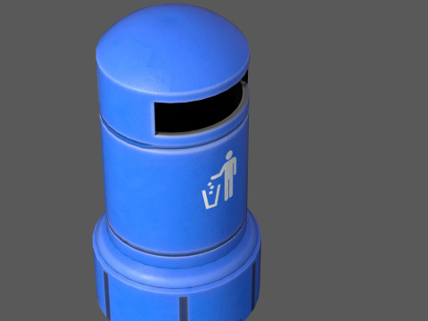 Low Poly Plastic Trash Bin PBR 4K Textures Game Ready 3D Модель