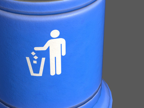 Low Poly Plastic Trash Bin PBR 4K Textures Game Ready 3D Модель
