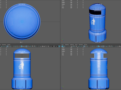 Low Poly Plastic Trash Bin PBR 4K Textures Game Ready 3D Модель