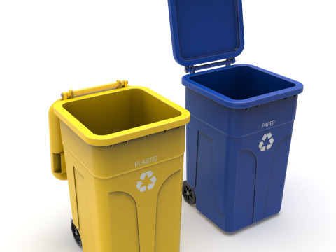Wheeled Trash Can 4K PBR Textures Animatable Lid Wheels Modello 3D
