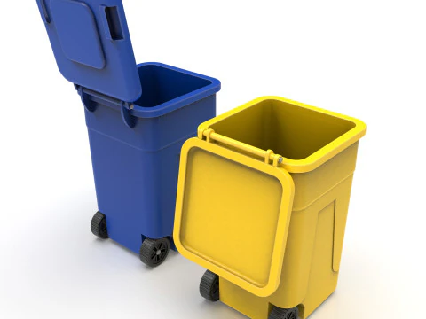 Wheeled Trash Can 4K PBR Textures Animatable Lid Wheels 3D Model