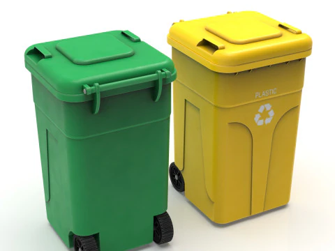 Wheeled Trash Can 4K PBR Textures Animatable Lid Wheels 3D Model