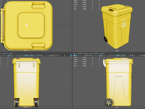 Wheeled Trash Can 4K PBR Textures Animatable Lid Wheels 3D Model