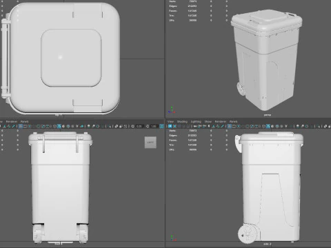 Wheeled Trash Can 4K PBR Textures Animatable Lid Wheels 3D Model