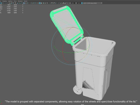 Wheeled Trash Can 4K PBR Textures Animatable Lid Wheels 3D Model
