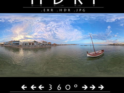 Traditional Fishing Boat in Tranquil Coastal Village 360 HDRI 8192x4096 hdr exr 16-bit j CG टेक्स्चर्स