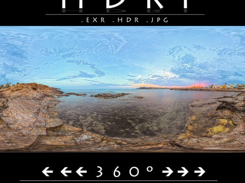 Rocky Coastline HDRI Sunset 8192x4096 360 Sky Dome for 3D Lighting CG テクスチャ
