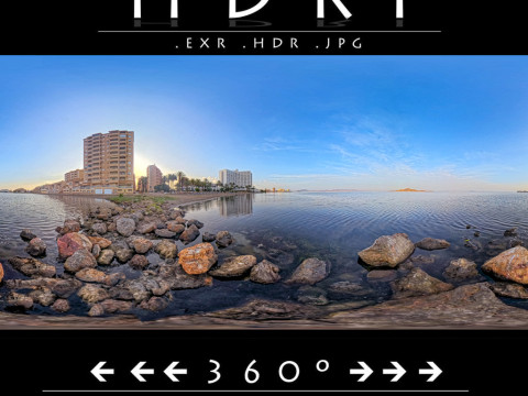 Sunrise Rocky Shoreline HDRI 360 Equirectangular Panorama for Architectural Visualization CG Dokuları