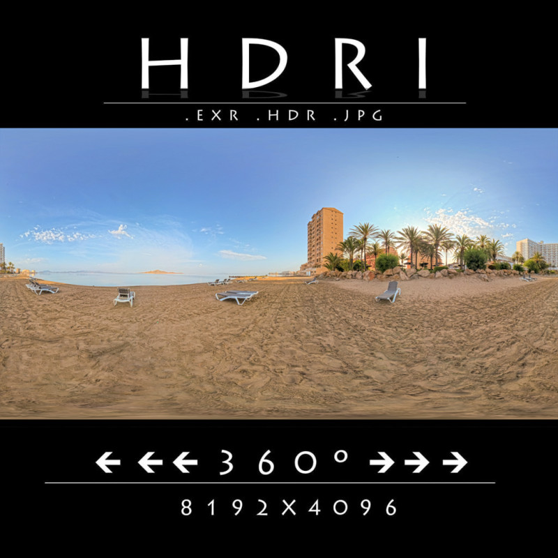 Urban Coastal Environment with Palm Trees and Clear Sky 32-bit HDR - EXR 8-bit JPG CG Texturen .c4d .max .obj .3ds .fbx .stl .blend 