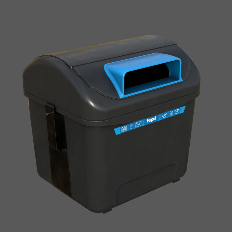 Spanish Blue Paper Recycling Bin Urban Street Container Game-Ready Printable 3D Modell .c4d .max .obj .3ds .fbx .stl .blend