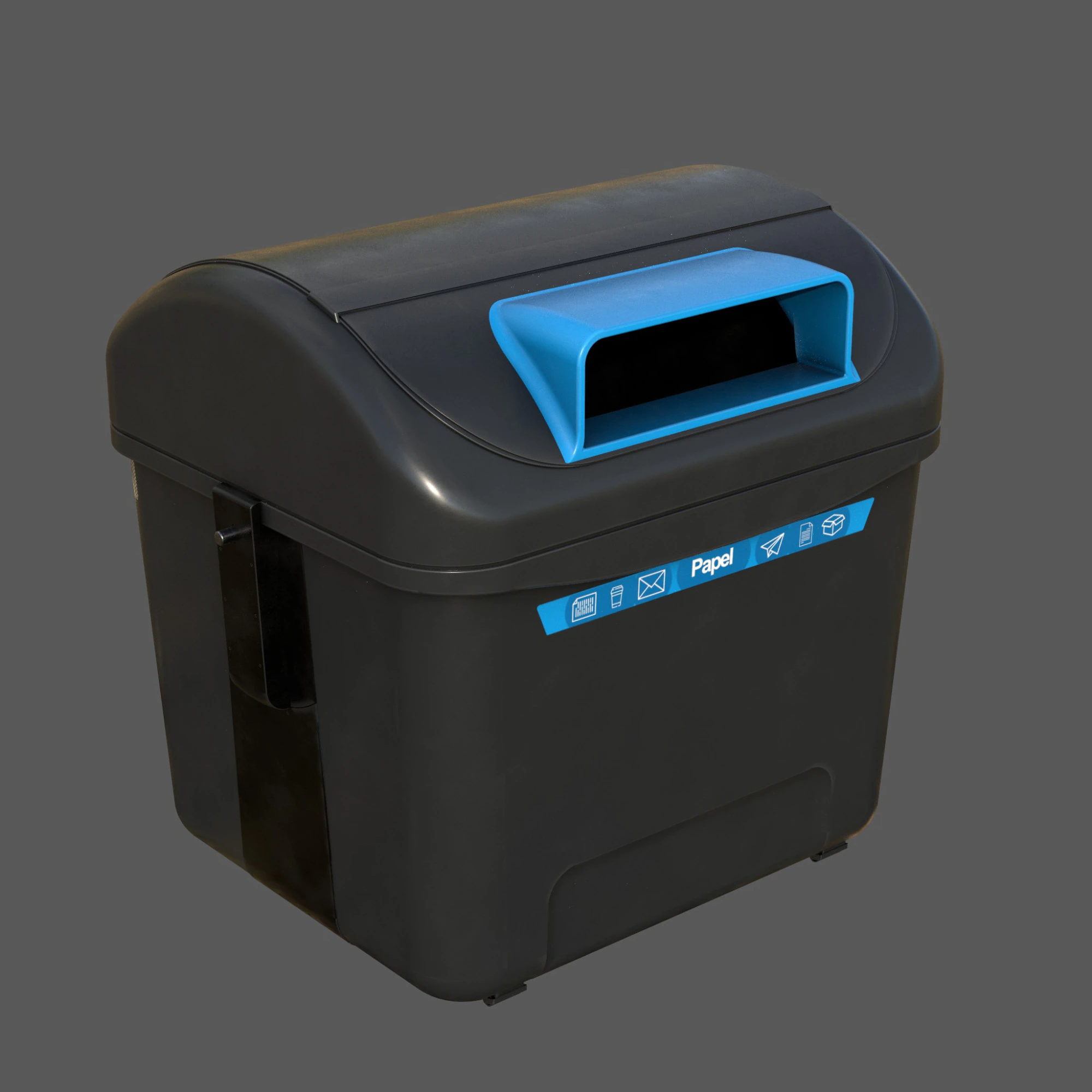 Spanish Blue Paper Recycling Bin Urban Street Container Game-Ready Printable 3D Model .c4d .max .obj .3ds .fbx .stl .blend 