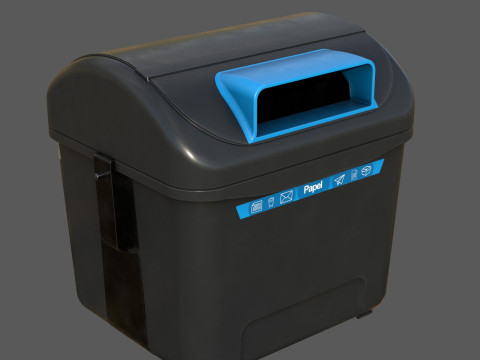 Spanish Blue Paper Recycling Bin Urban Street Container Game-Ready Printable Modèle 3D