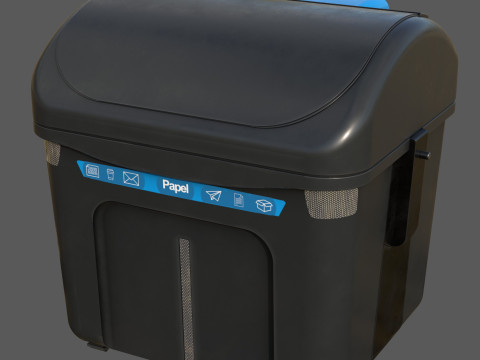 Spanish Blue Paper Recycling Bin Urban Street Container Game-Ready Printable 3D Modell
