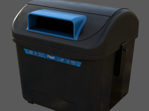 Spanish Blue Paper Recycling Bin Urban Street Container Game-Ready Printable 3D Modell