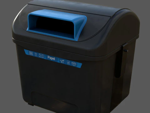 Spanish Blue Paper Recycling Bin Urban Street Container Game-Ready Printable 3D Model
