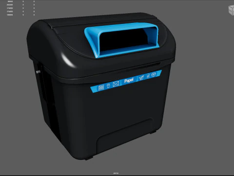 Spanish Blue Paper Recycling Bin Urban Street Container Game-Ready Printable 3D Model