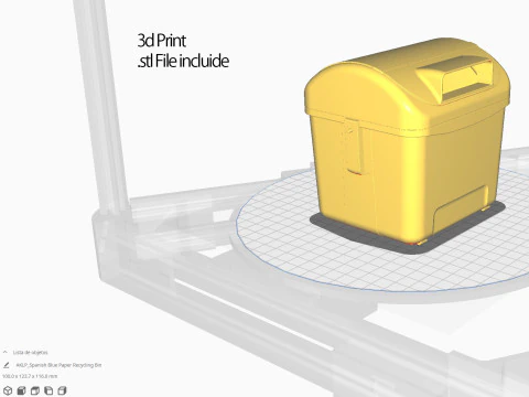 Spanish Blue Paper Recycling Bin Urban Street Container Game-Ready Printable 3D Model