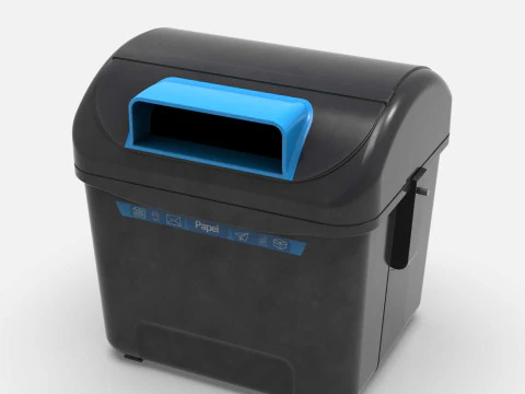 Spanish Blue Paper Recycling Bin Urban Street Container Game-Ready Printable 3D Model