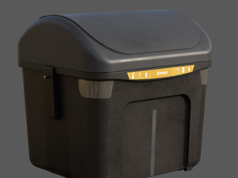 Spanish Yellow Recycling Bin Model 3D